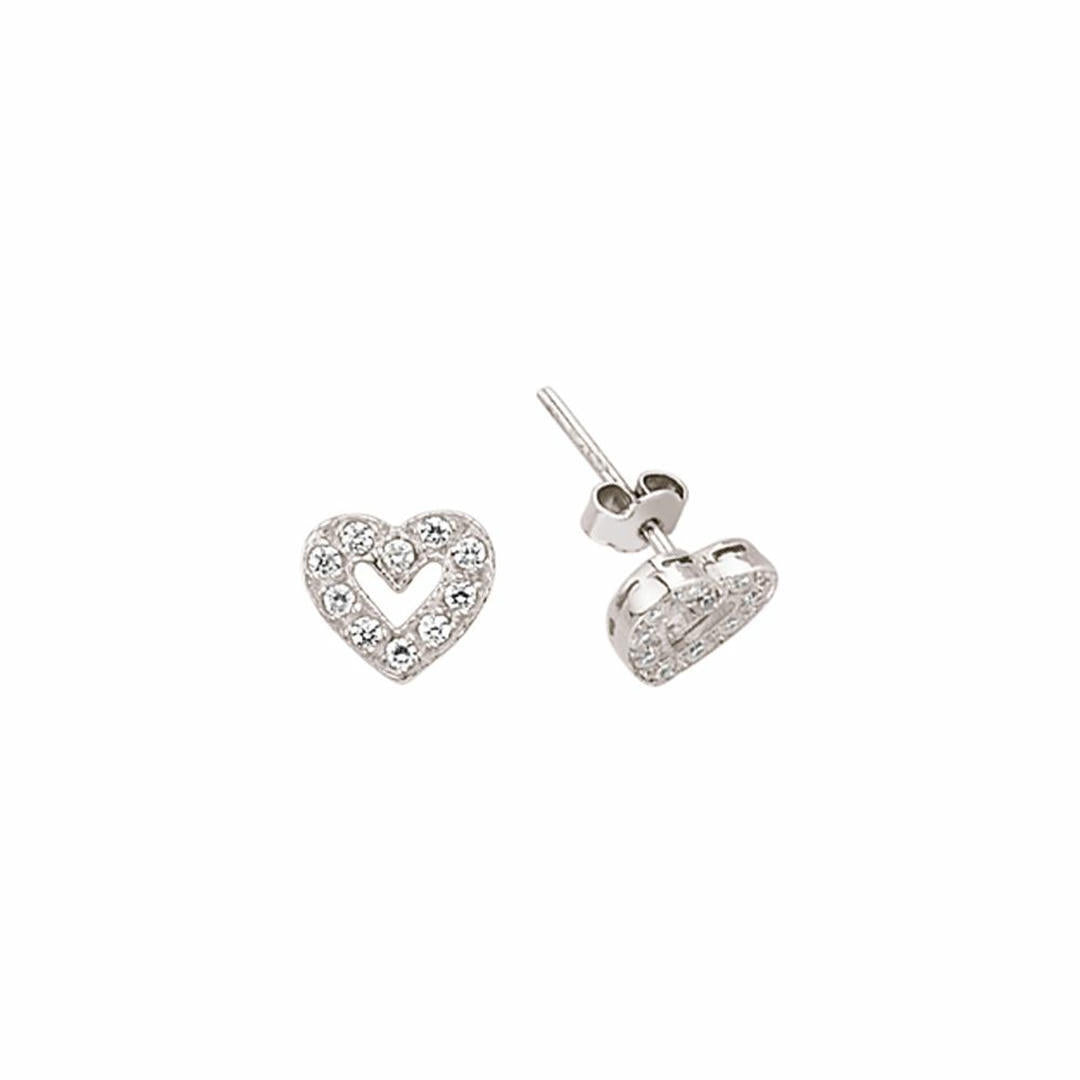 Silver  CZ Heart Stud Earrings - GVE279