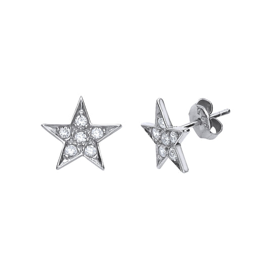 Silver  CZ Star Stud Earrings - GVE280