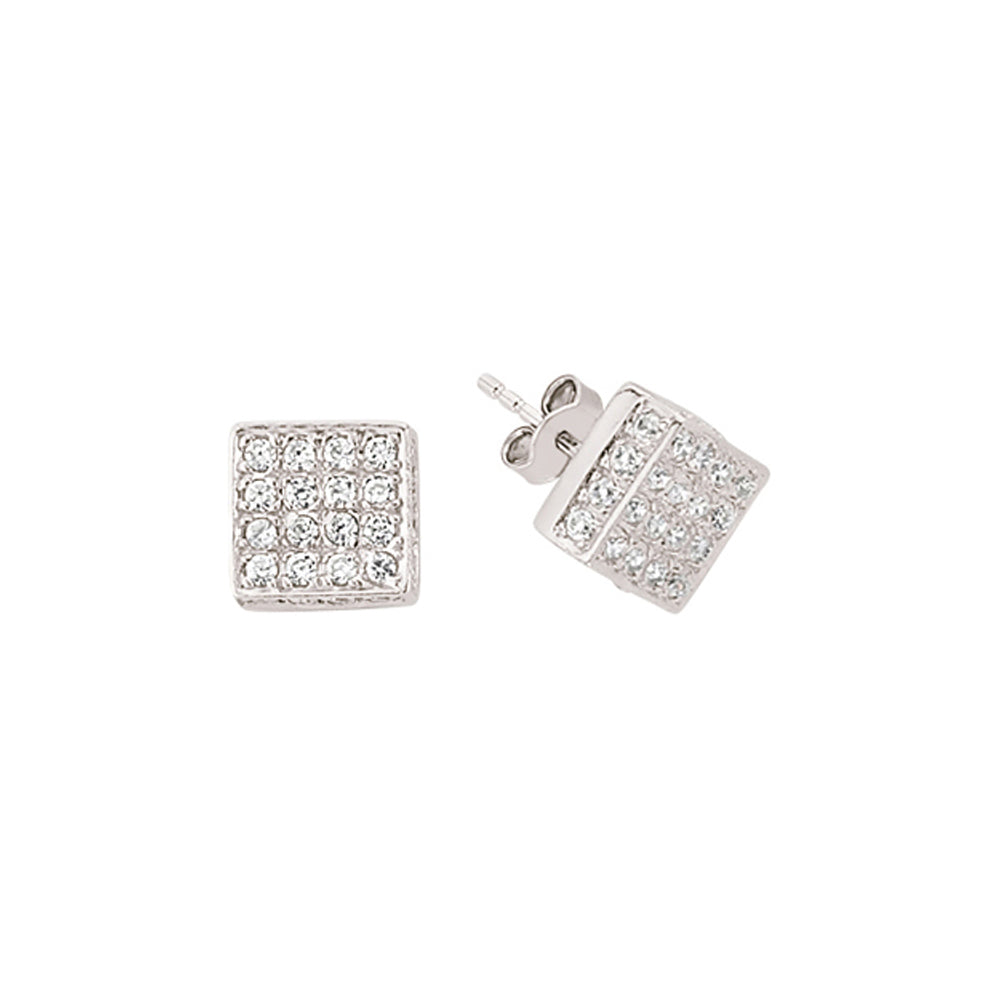 Silver  CZ Grid Cluster Stud Earrings - GVE281