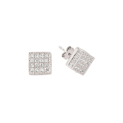 Silver  CZ Grid Cluster Stud Earrings - GVE281