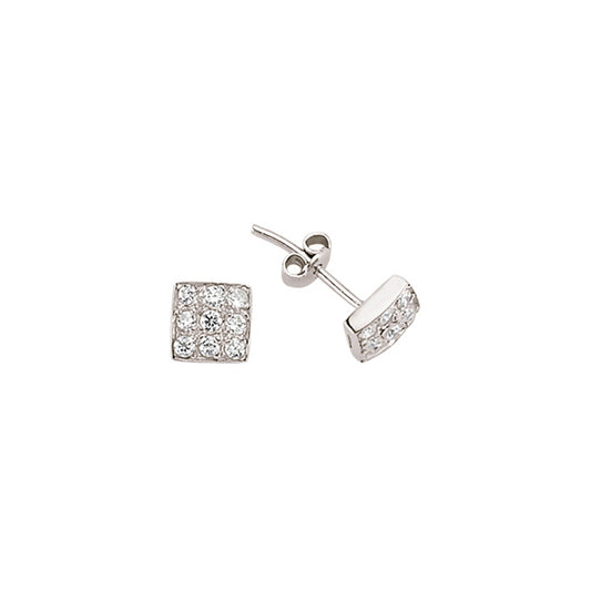 Silver  CZ Square Stud Earrings - GVE283