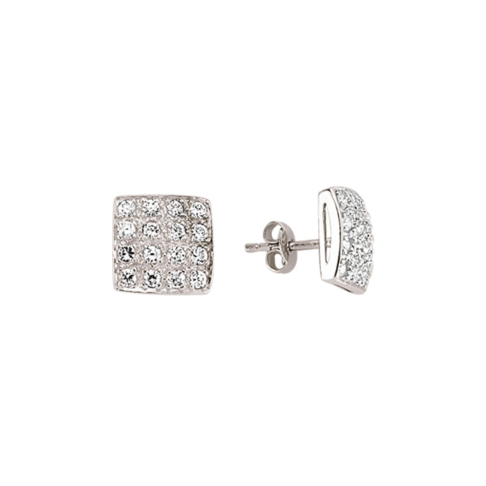 Silver  CZ Grid Cluster Stud Earrings - GVE284