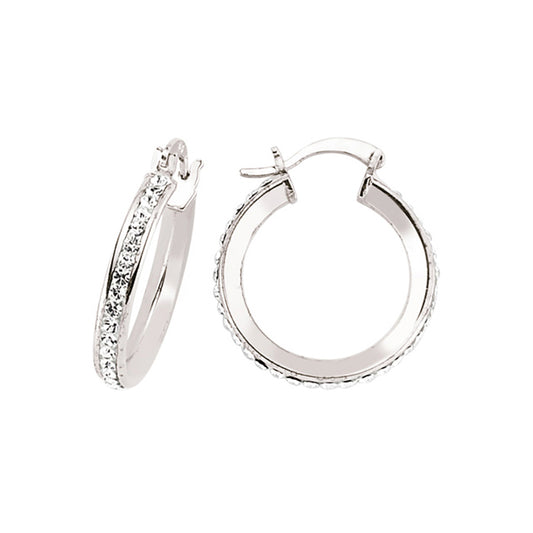 Silver  CZ Channel Set Eternity Hoop Earrings 16mm - GVE310-16MM