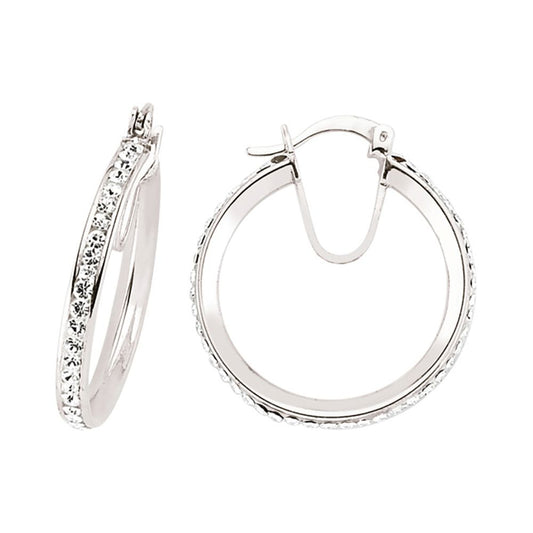 Silver  CZ Channel Set Eternity Hoop Earrings 21mm - GVE310-21MM