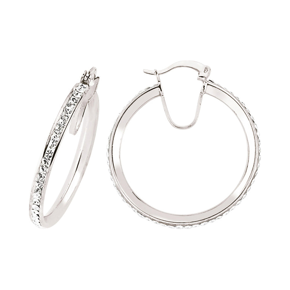 Silver  CZ Channel Set Eternity Hoop Earrings 24mm - GVE310-24MM