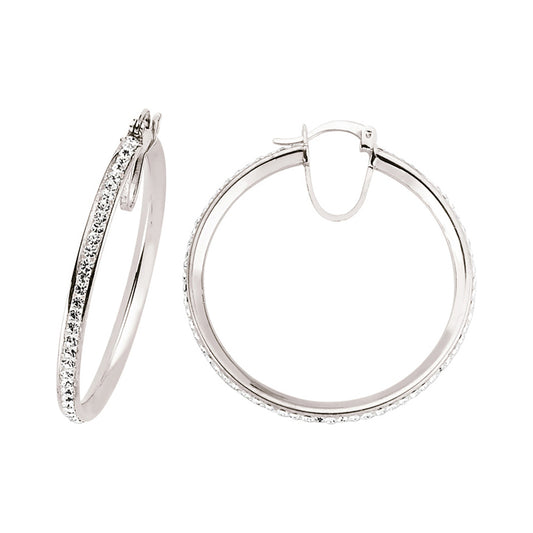 Silver  CZ Channel Set Eternity Hoop Earrings 35mm - GVE310-35MM