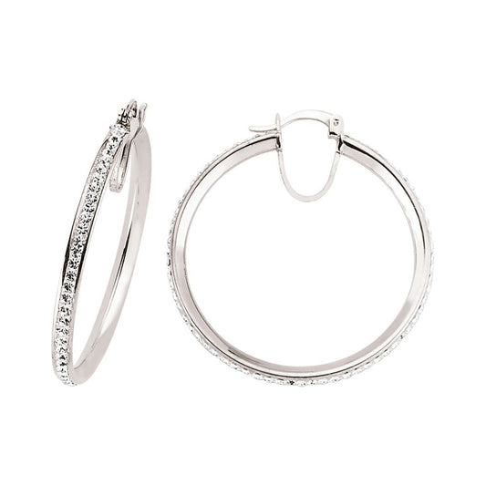 Silver  CZ Channel Set Eternity Hoop Earrings 35mm - GVE310-35MM