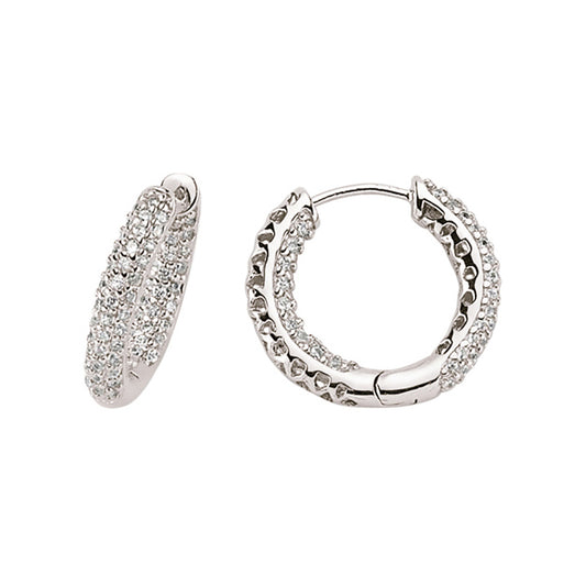 Silver  CZ Huggie Hoop Earrings 15mm - GVE311