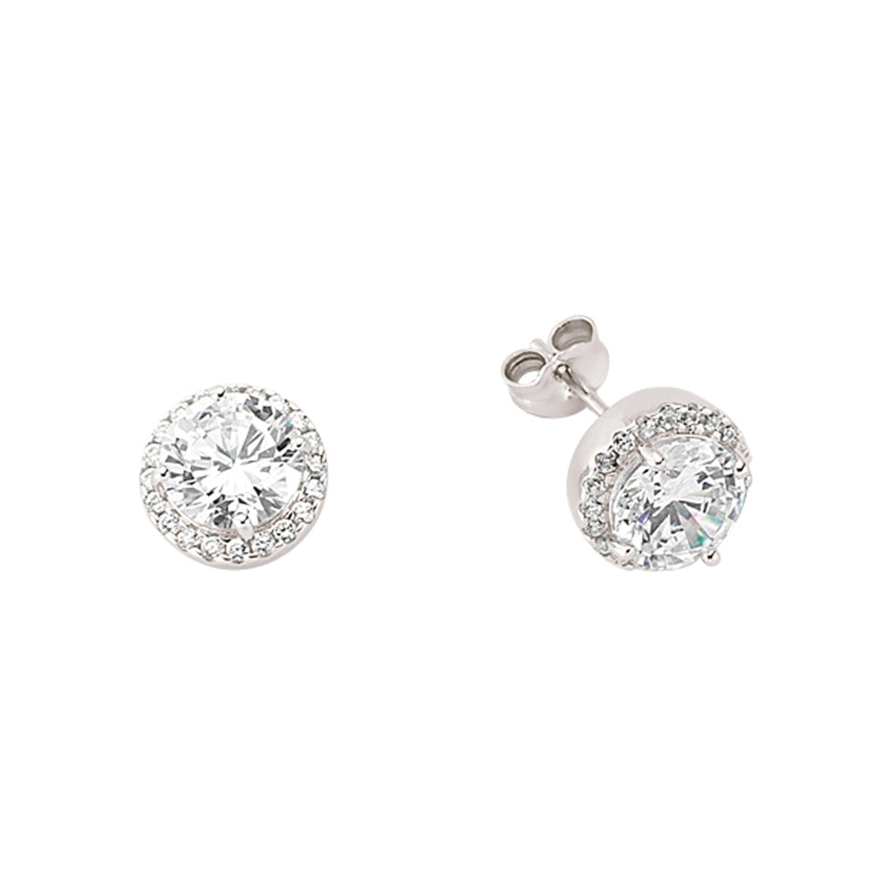 Silver  CZ Halo Stud Earrings - GVE312