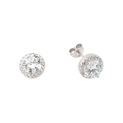 Silver  CZ Halo Stud Earrings - GVE312