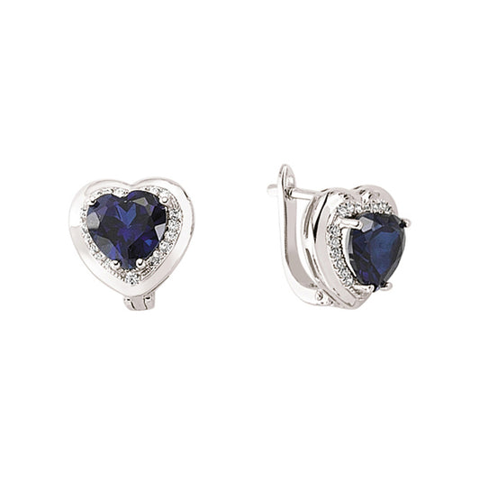 Silver  Blue White Heart and CZ Love Heart Halo Hoop Earrings mm - GVE317