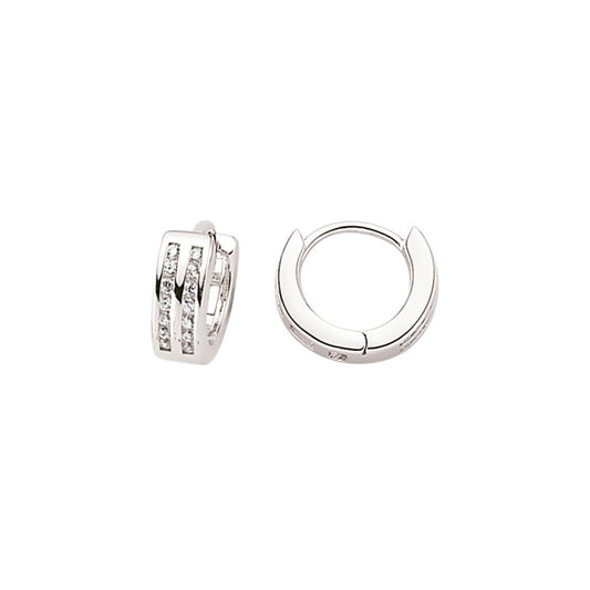 Silver  CZ Huggie Hoop Earrings 10mm - GVE325