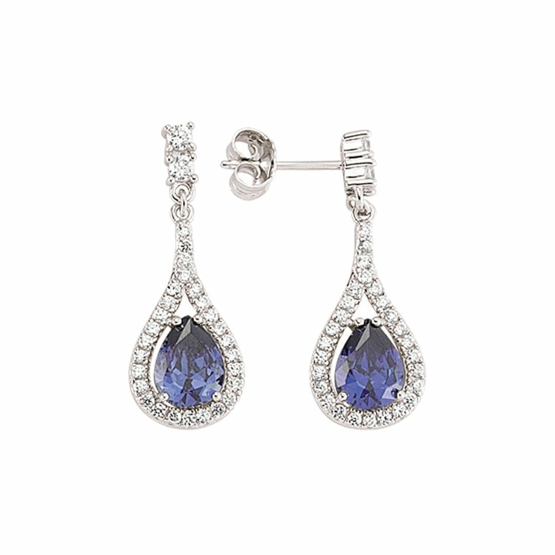 Silver  Blue Pear CZ Tears of Joy Stud Earrings - GVE326