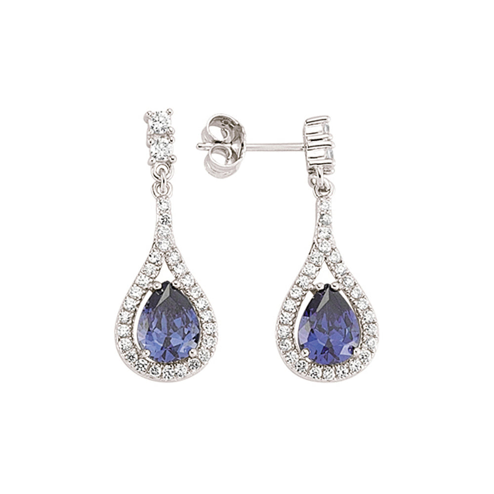 Silver  Blue Pear CZ Tears of Joy Stud Earrings - GVE326