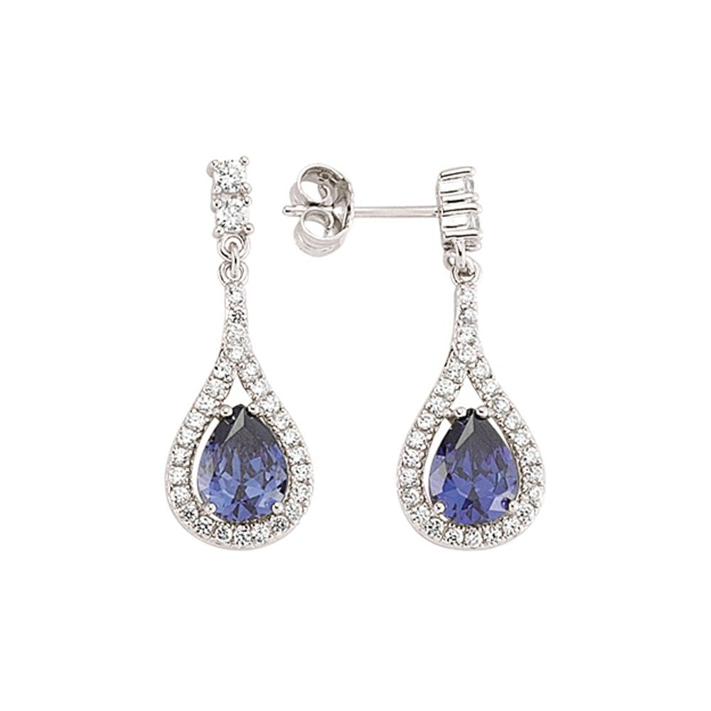 Silver  Blue Pear CZ Tears of Joy Stud Earrings - GVE326
