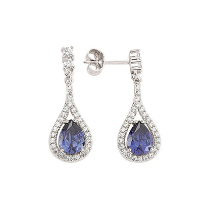 Silver  Blue Pear CZ Tears of Joy Stud Earrings - GVE326