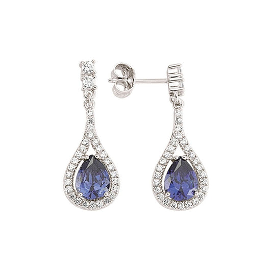 Silver  Blue Pear CZ Tears of Joy Stud Earrings - GVE326