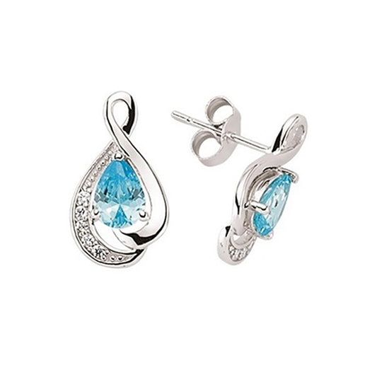 Silver  Light Blue Pear CZ Tears of Joy Stud Earrings - GVE334
