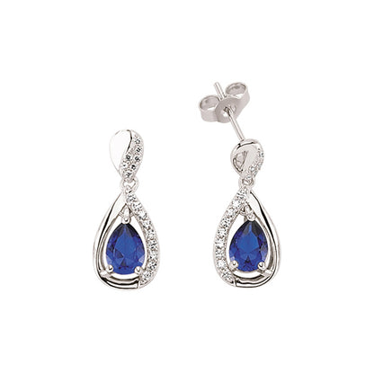 Silver  Blue Pear CZ Tears of Joy Drop Earrings - GVE335