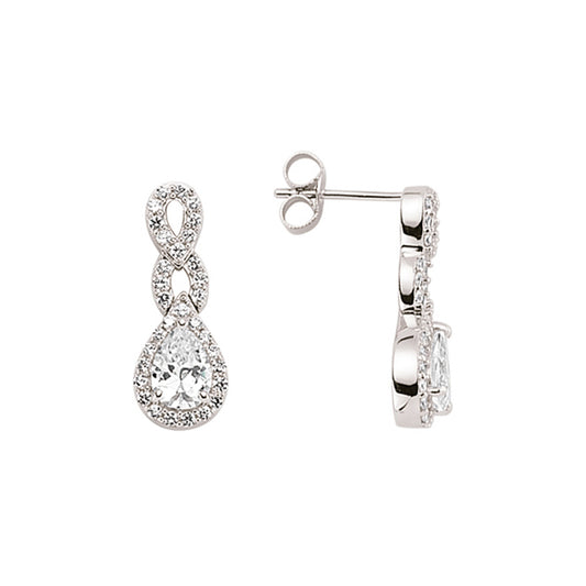 Silver  Pear CZ Infinity Teardrop Drop Earrings - GVE336