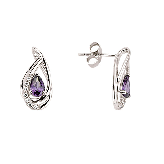 Silver  Purple Pear CZ Tears of Joy Stud Earrings - GVE338