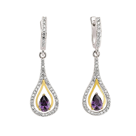 Gilded Silver  Purple Pear CZ Tears of Joy Drop Earrings - GVE340