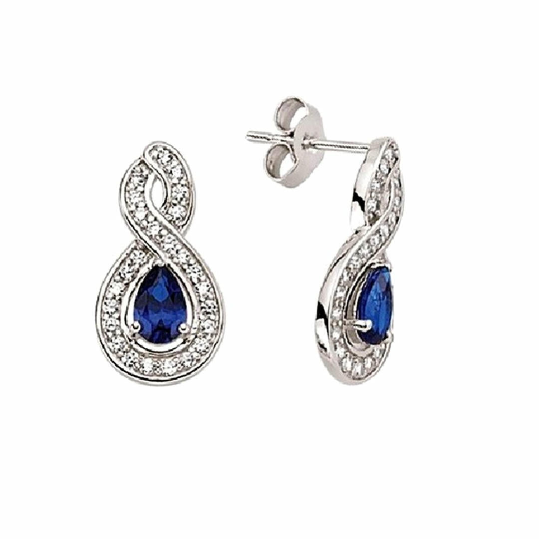 Silver  Blue Pear CZ Infinity Teardrop Stud Earrings - GVE341