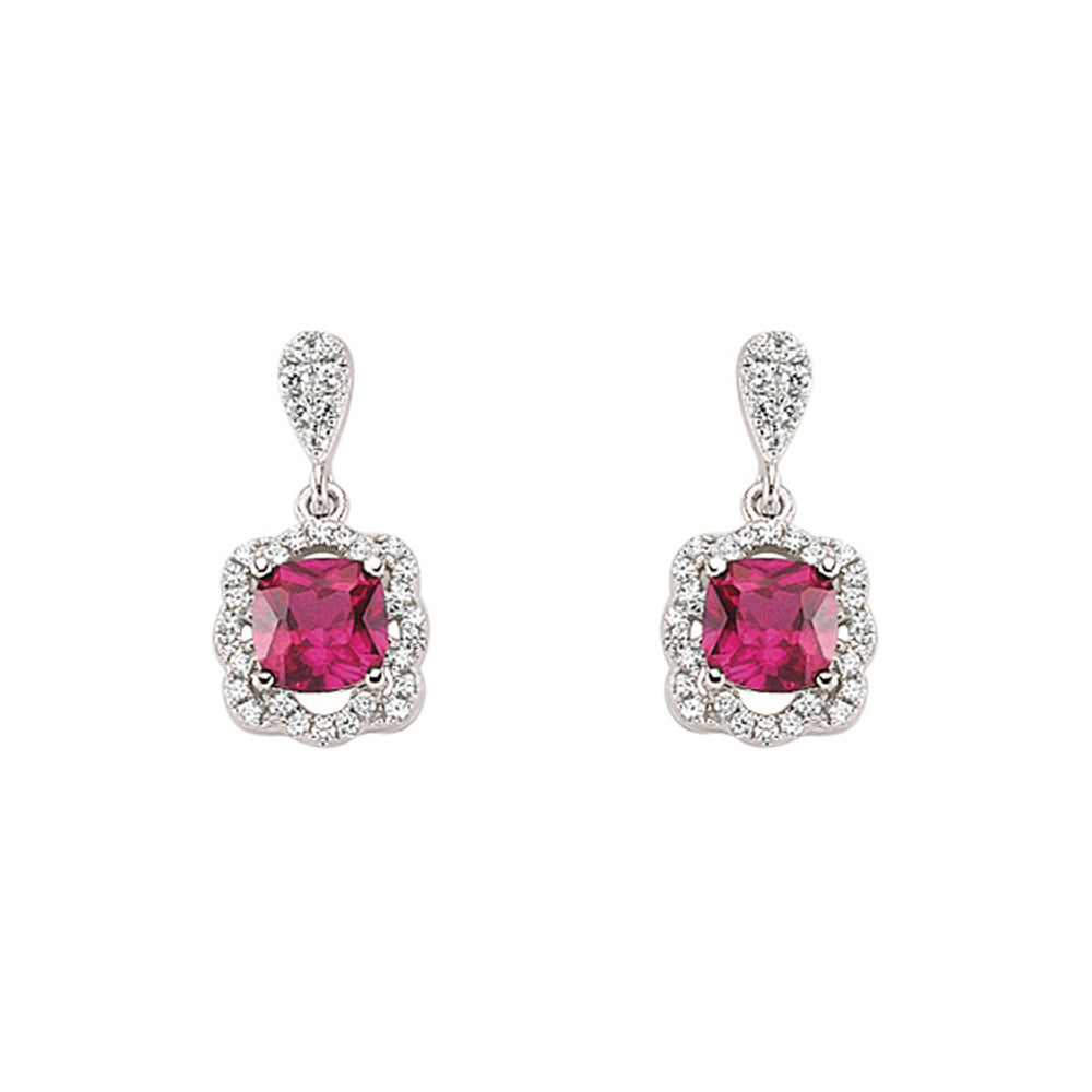 Silver  Red Cushion CZ Halo Cluster Stud Earrings - GVE345