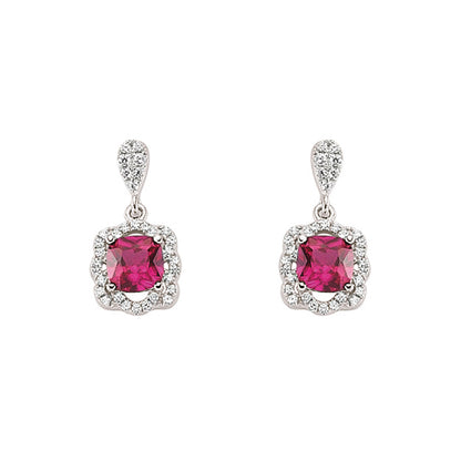 Silver  Red Cushion CZ Halo Cluster Stud Earrings - GVE345