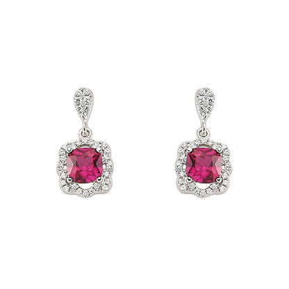 Silver  Red Cushion CZ Halo Cluster Stud Earrings - GVE345