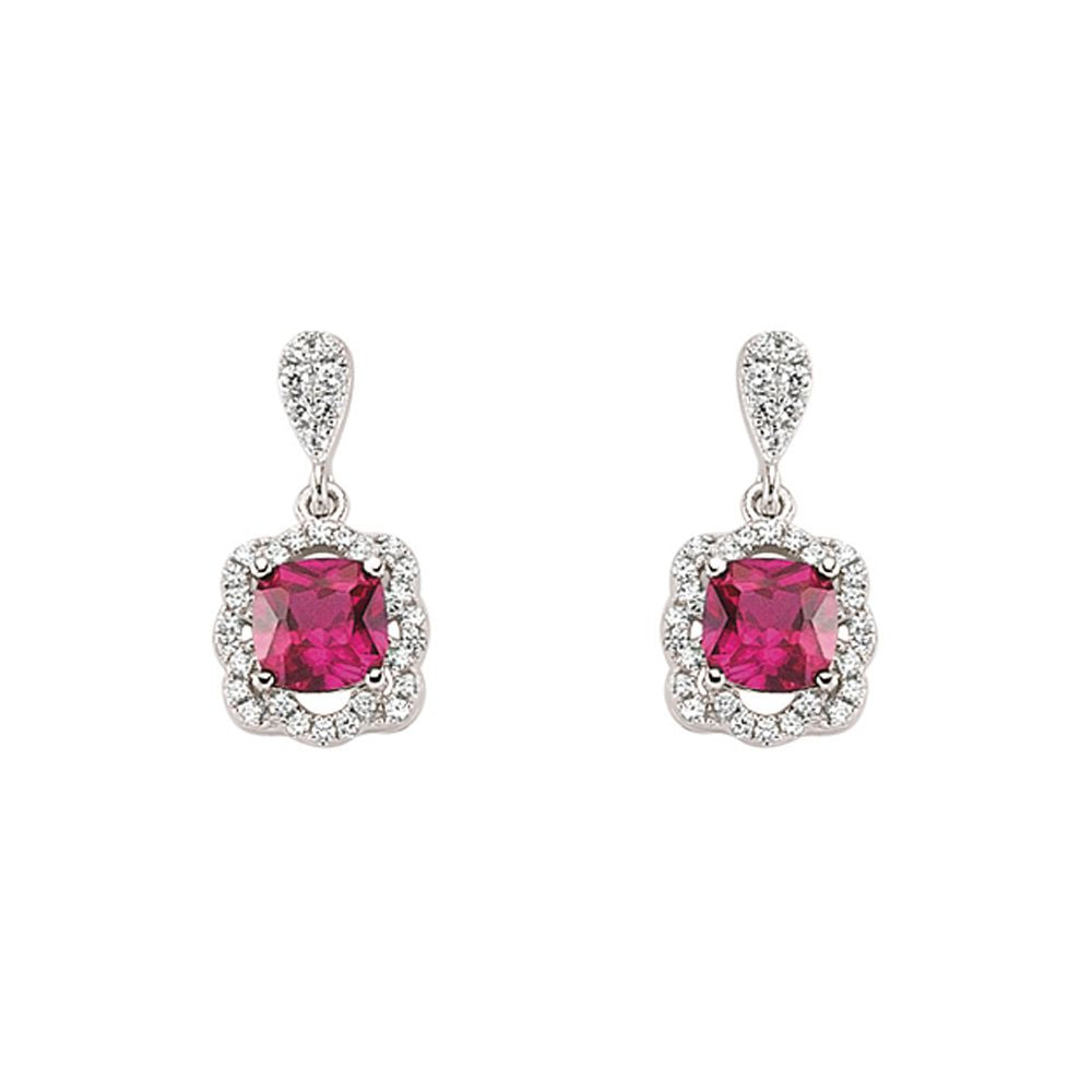 Silver  Red Cushion CZ Halo Cluster Stud Earrings - GVE345