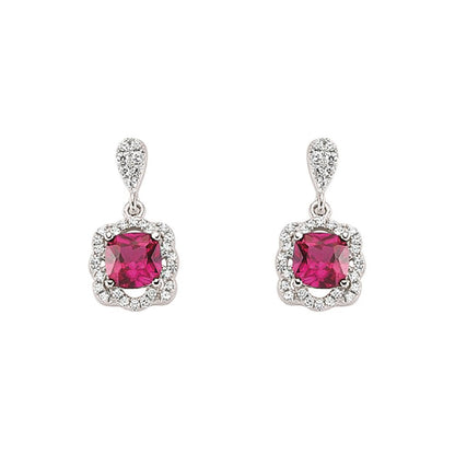 Silver  Red Cushion CZ Halo Cluster Stud Earrings - GVE345