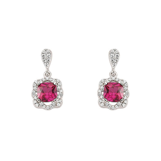 Silver  Red Cushion CZ Halo Cluster Stud Earrings - GVE345