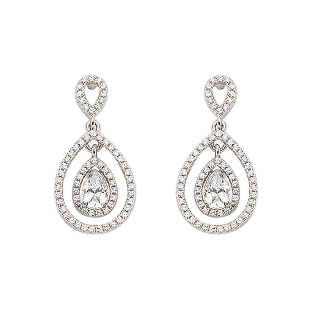 Silver  Pear CZ Teardrop Halo Drop Earrings - GVE346