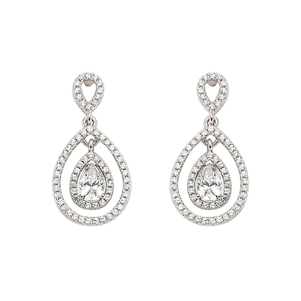 Silver  Pear CZ Teardrop Halo Drop Earrings - GVE346