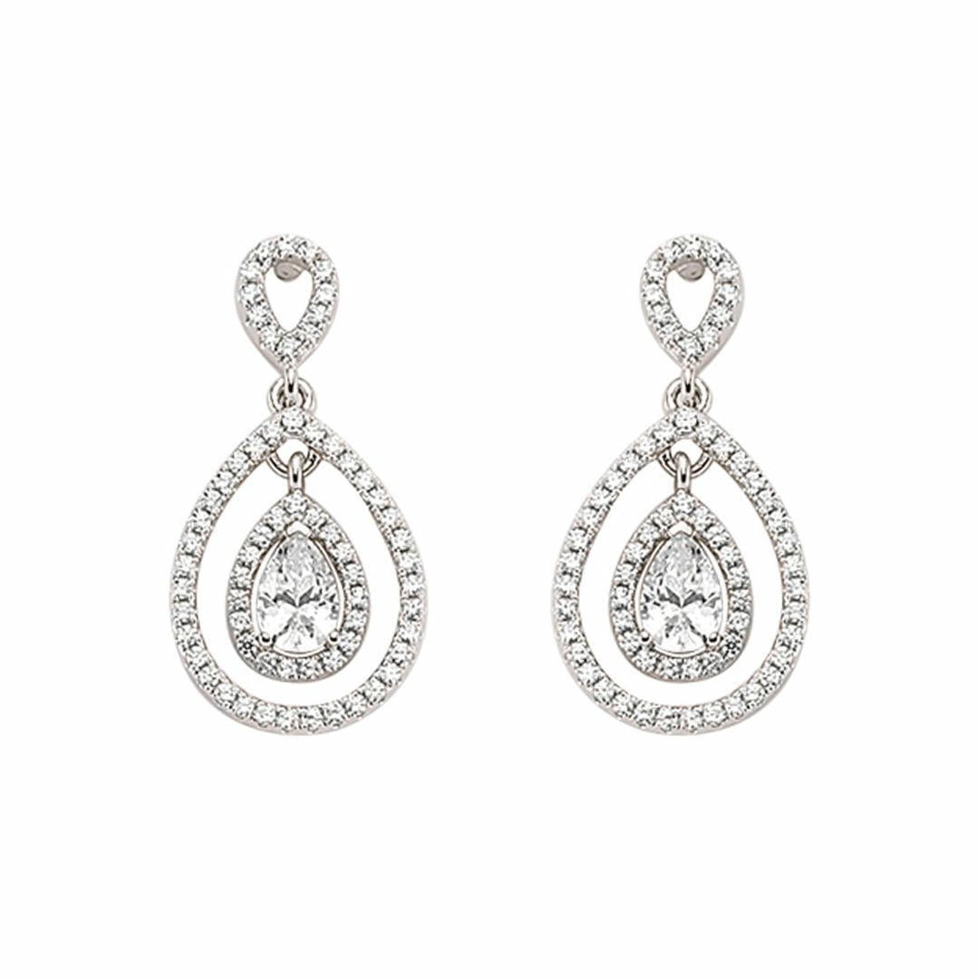 Silver  Pear CZ Teardrop Halo Drop Earrings - GVE346
