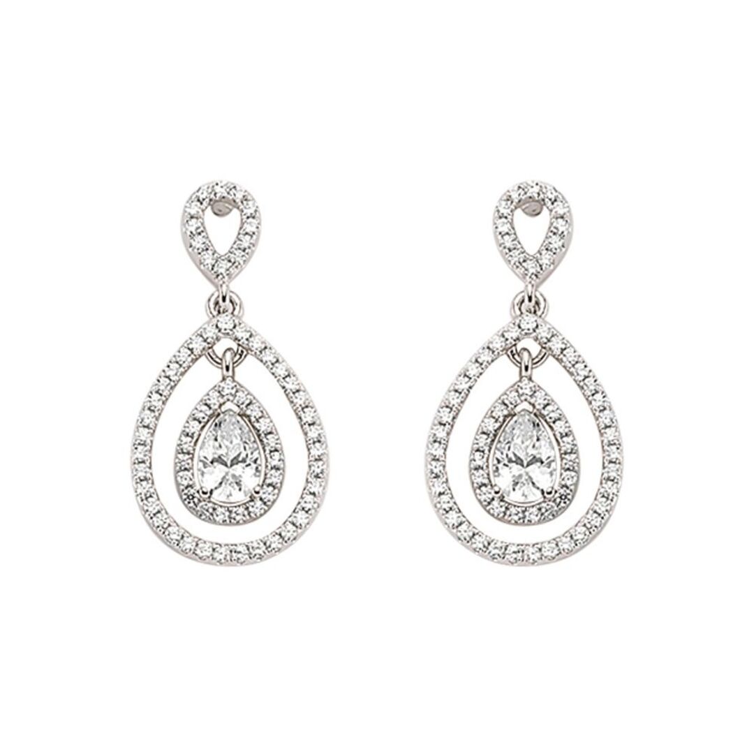 Silver  Pear CZ Teardrop Halo Drop Earrings - GVE346