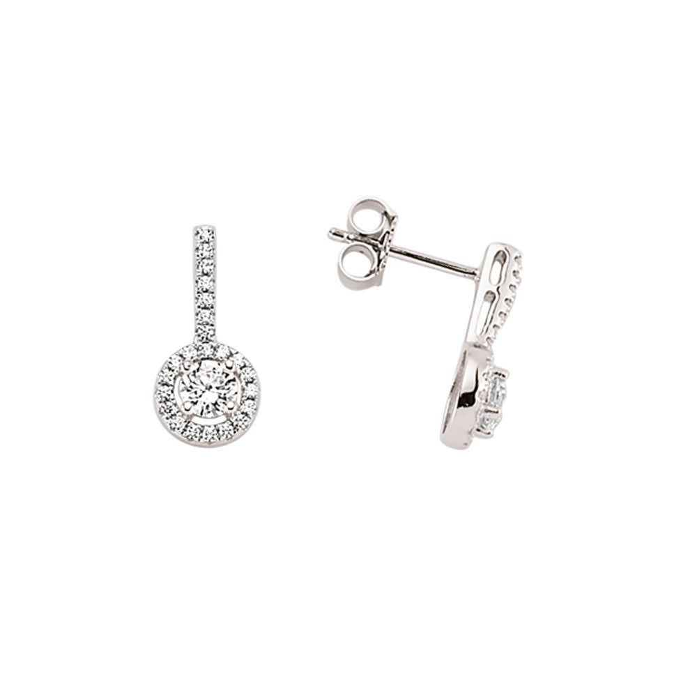 Silver  CZ Halo Drop Stud Earrings - GVE349