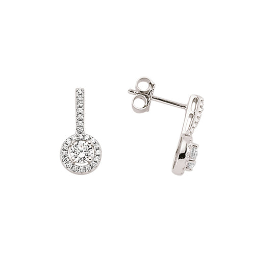 Silver  CZ Halo Drop Stud Earrings - GVE349