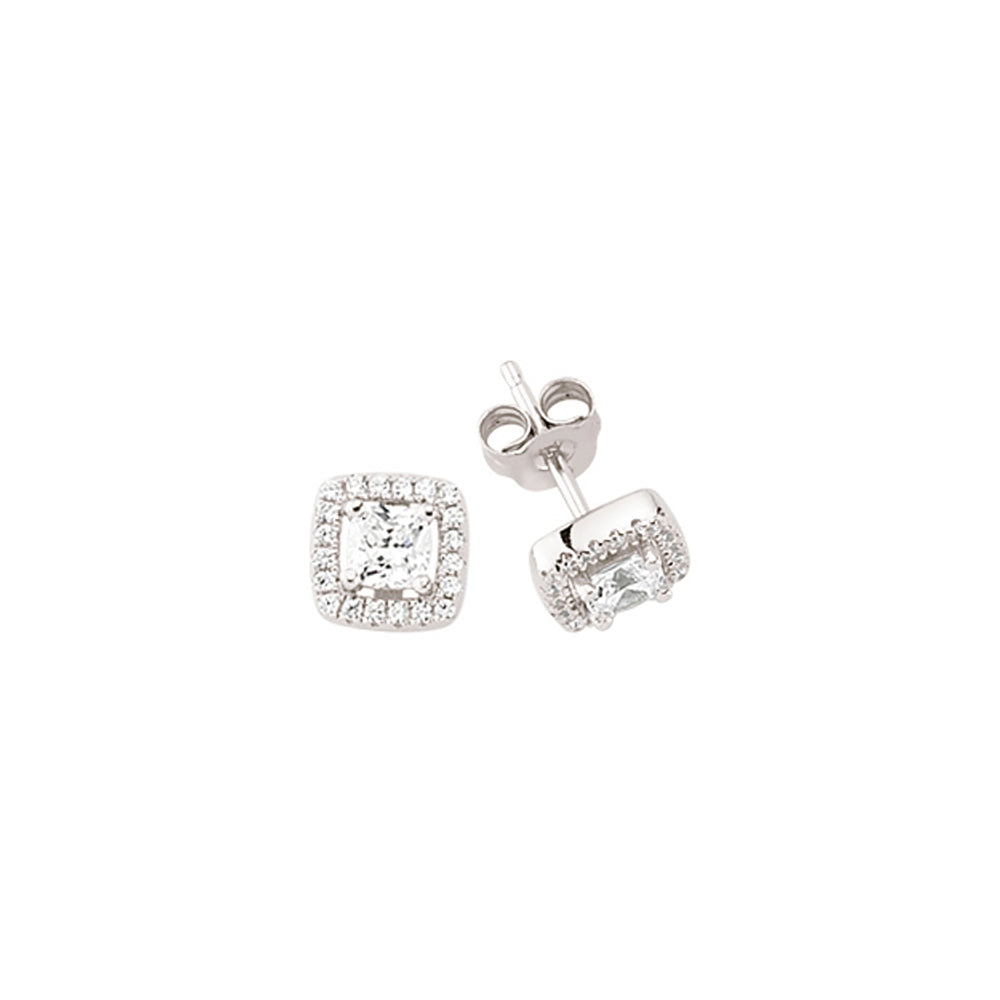 Silver  CZ Halo Stud Earrings - GVE350