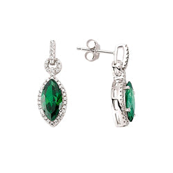 Silver  Green Marquise CZ Cats Eyes Stud Earrings - GVE352