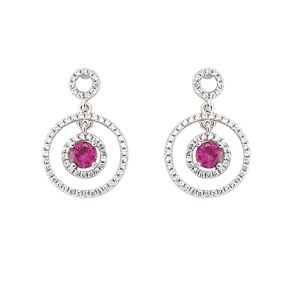 Silver  Red CZ Crop Circles Halo Drop Earrings - GVE357
