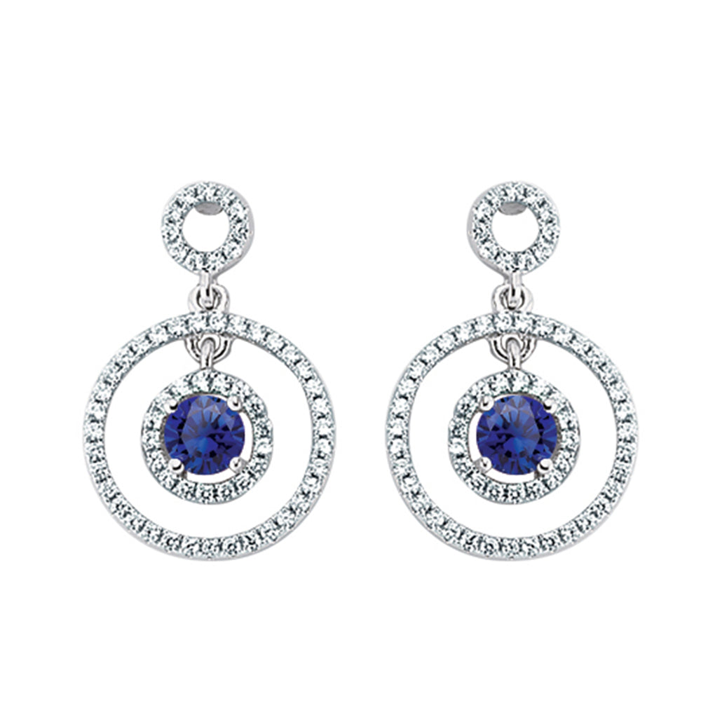 Silver  Blue CZ Crop Circles Halo Drop Earrings - GVE357SAP