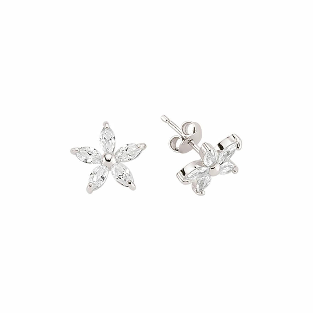 Silver  Marquise CZ Flower Petal Stud Earrings - GVE359