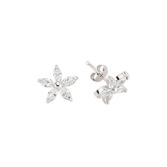 Silver  Marquise CZ Flower Petal Stud Earrings - GVE359