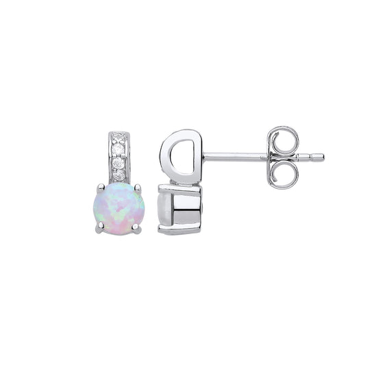 Silver  Opal CZ Solitaire Drop Earrings - GVE361OP
