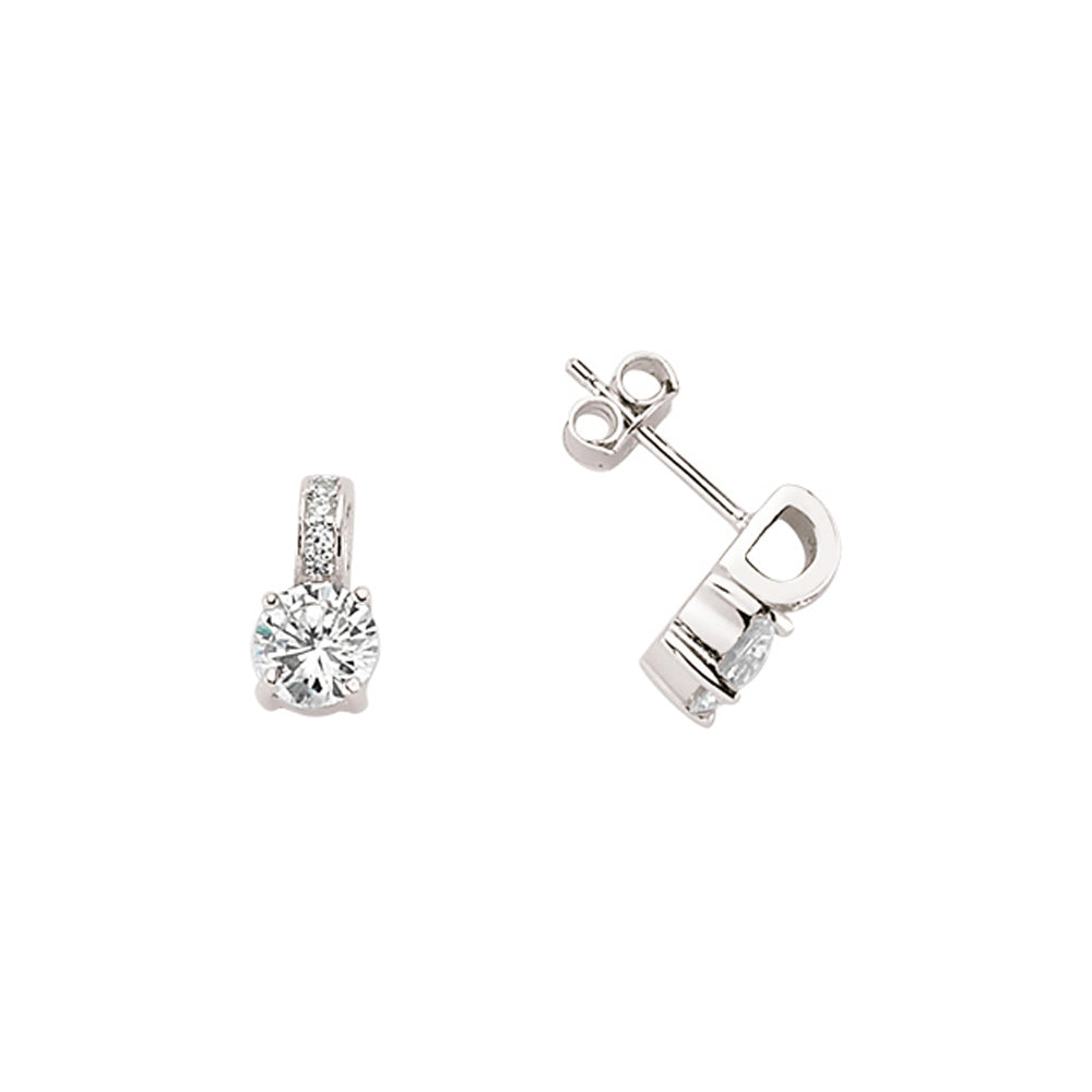 Silver  CZ Solitaire Drop Stud Earrings - GVE361