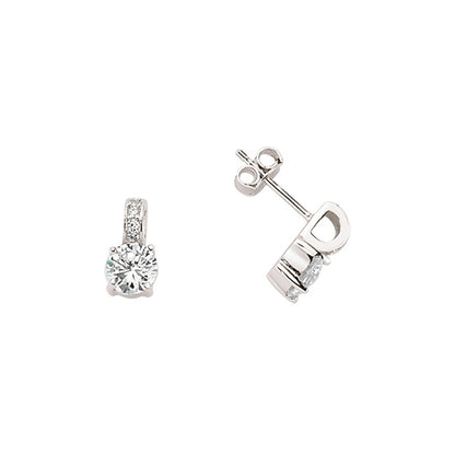 Silver  CZ Solitaire Drop Stud Earrings - GVE361