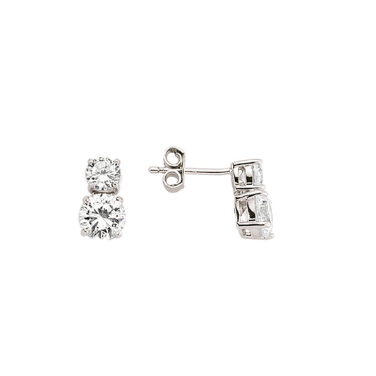 Silver  CZ Duet Drop Toi et Moi Stud Earrings - GVE362