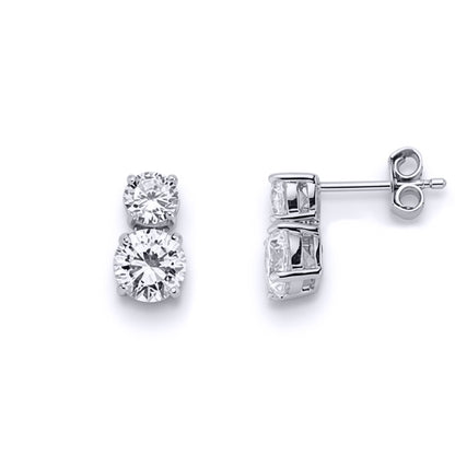 Silver  CZ Duet Drop Toi et Moi Stud Earrings - GVE362